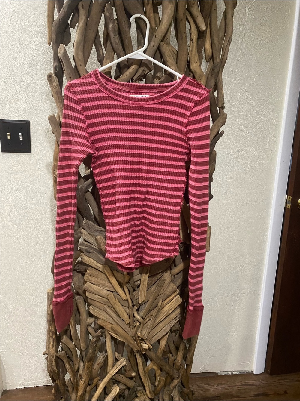 We The Free Pink and Burgundy Striped Long-Sleeve Top